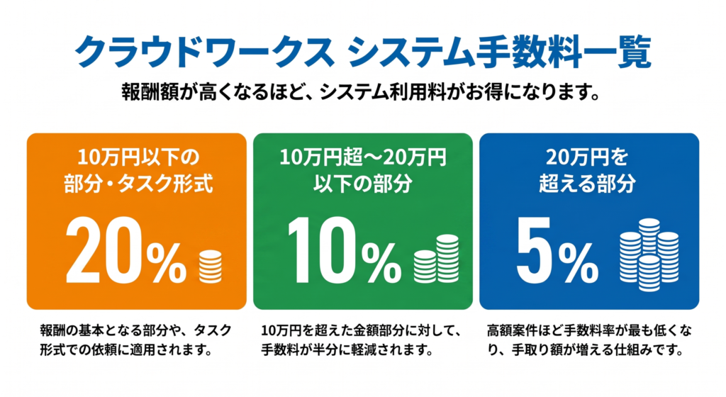 クラウドワークスのシステム利用料早見表